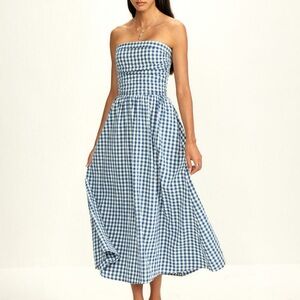 Pure cotton plaid panel tube dress